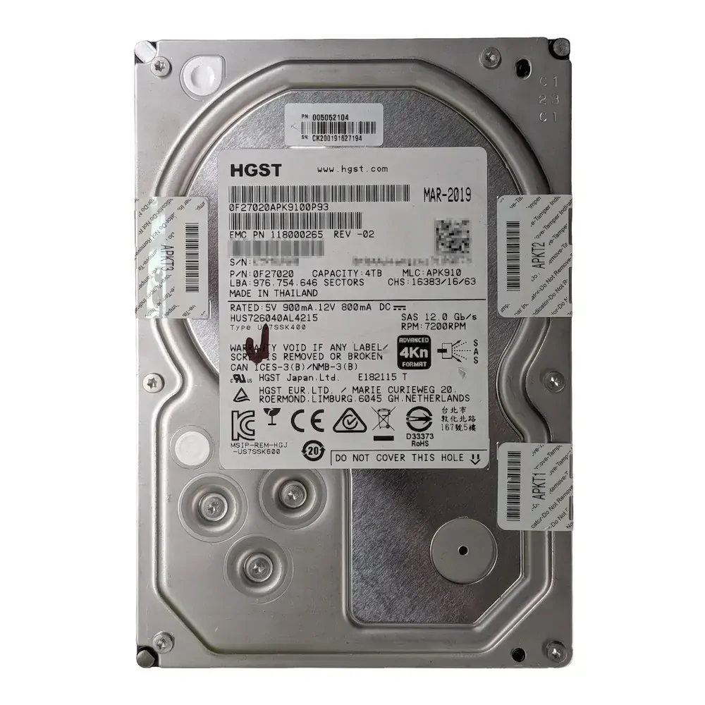 EMC HGST HUS726040AL4215 4TB 3.5" 12Gb/s 512e 7.2K SAS Server Hard Drive
