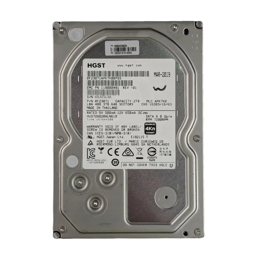 EMC HGST HUS726020ALN610 2TB 3.5" 4Kn 7.2K SATA Enterprise Hard Drive