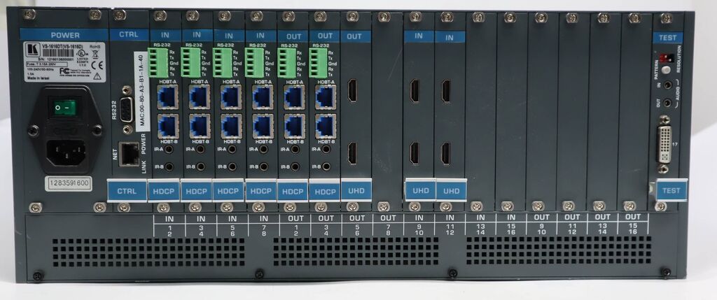 Kramer VS-1616D 2x2 to 16x16 Modular Multi-Format Digital Matrix Switcher with 2-in 1-out UHD Cards and 4-in 2-out HDCP Cards