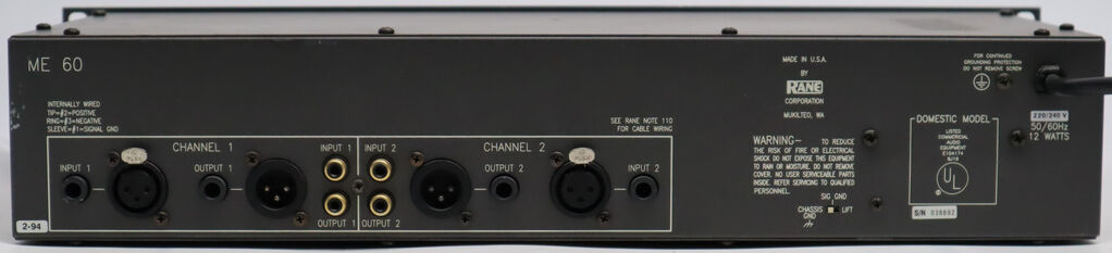 Rane ME 60 2 Channel 30 Band microGraphic Equalizer 2RU