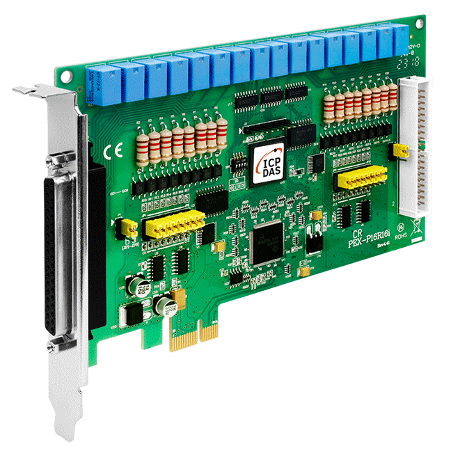 ICP DAS PCI Express, 16-ch Isolated DI, 16-ch Relay Output Board - PEX-P16R16i