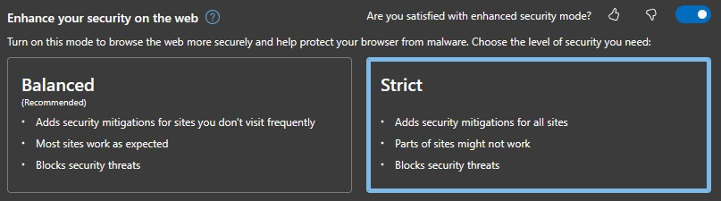 Enhance your security on the web setting in Microsoft Edge