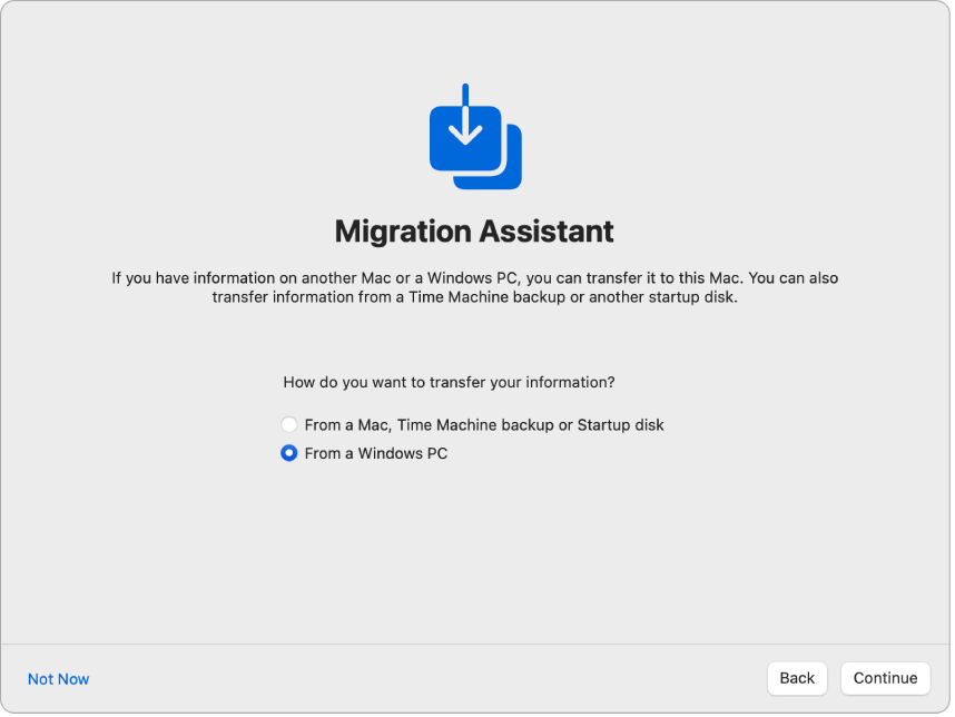Apple Mac Setup - Migration Assistant