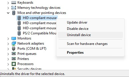 Uninstall Touchpad Driver in Device Manager