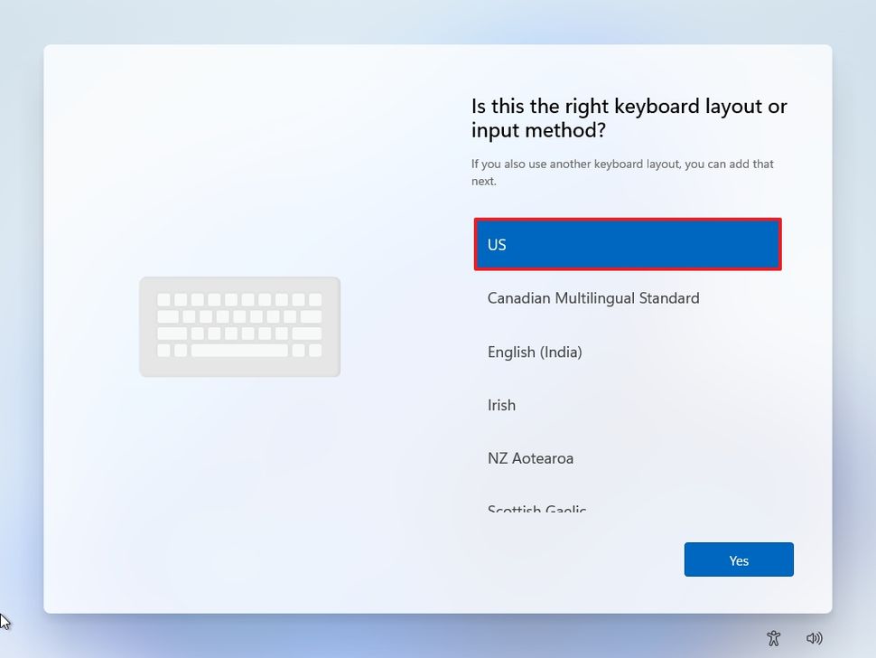Windows 11 Setup - Select your keyboard