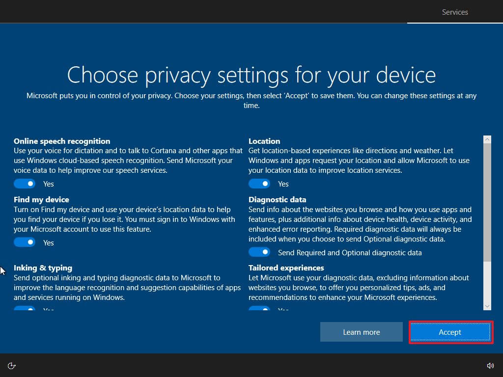 Windows Setup - Privacy Settings