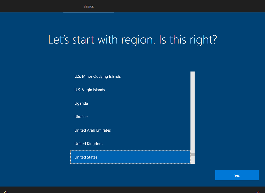 Windows Setup - Select Your Region 