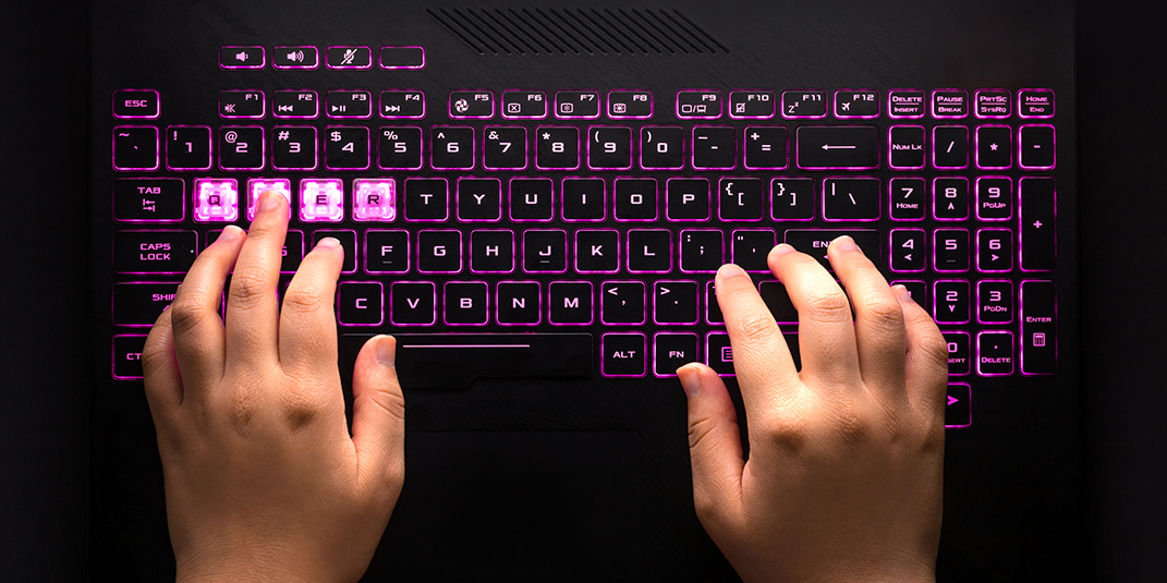 Gaming laptop with pink RGB keyboard