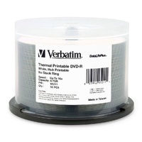 Verbatim DVD-R 4.7GB 16X White Hub Thermal Printable - 50pk Spindle (95211)