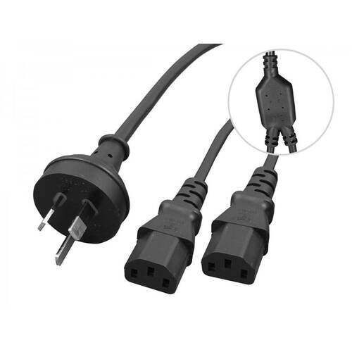 CABAC 2m Y Split Power Cable AU to 2x IEC C13 Black 3PIECBYKF-1