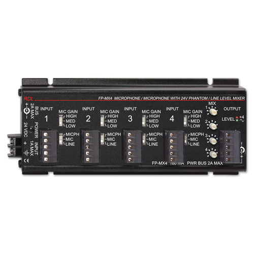 RDL FP-MX4 4 Channel Microphone/Line level Audio Mixer with 24V Phantom Power
