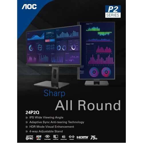 AOC 24P2Q 23.8" FHD IPS Business Monitor with 4 Way Adjustable Stand