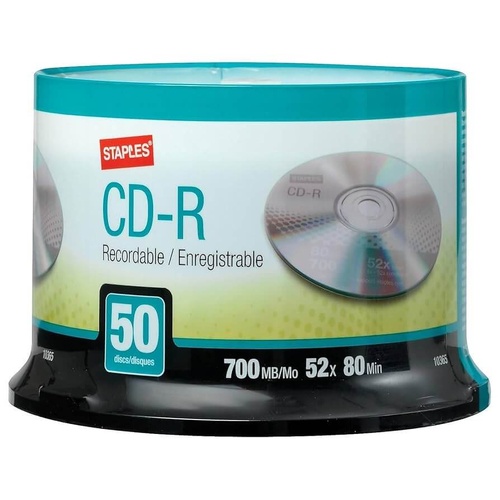 Staples CD-R 700MB 52X Recordable - 50pk Spindle