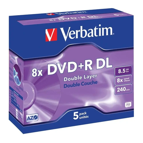 Verbatim DVD+R DL 8.5GB 8X Double Layer - 5 Pack Branded Jewel Case (43541)